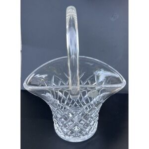 Vintage Galway Irish Crystal Basket with Handle 7"x4"x9" Diamond Pattern